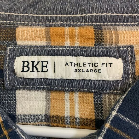 BKE Blue and Yellow Plaid Pearl Snap Athletic Fit Long Sleeve Shirt Size 3XL - Picture 3 of 4